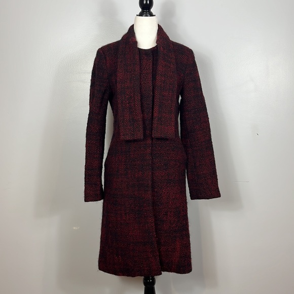 Lilah Rose Red & Black Wool Weaved Coat with Attached Scarf  & Silk Lining. - Picture 10 of 17